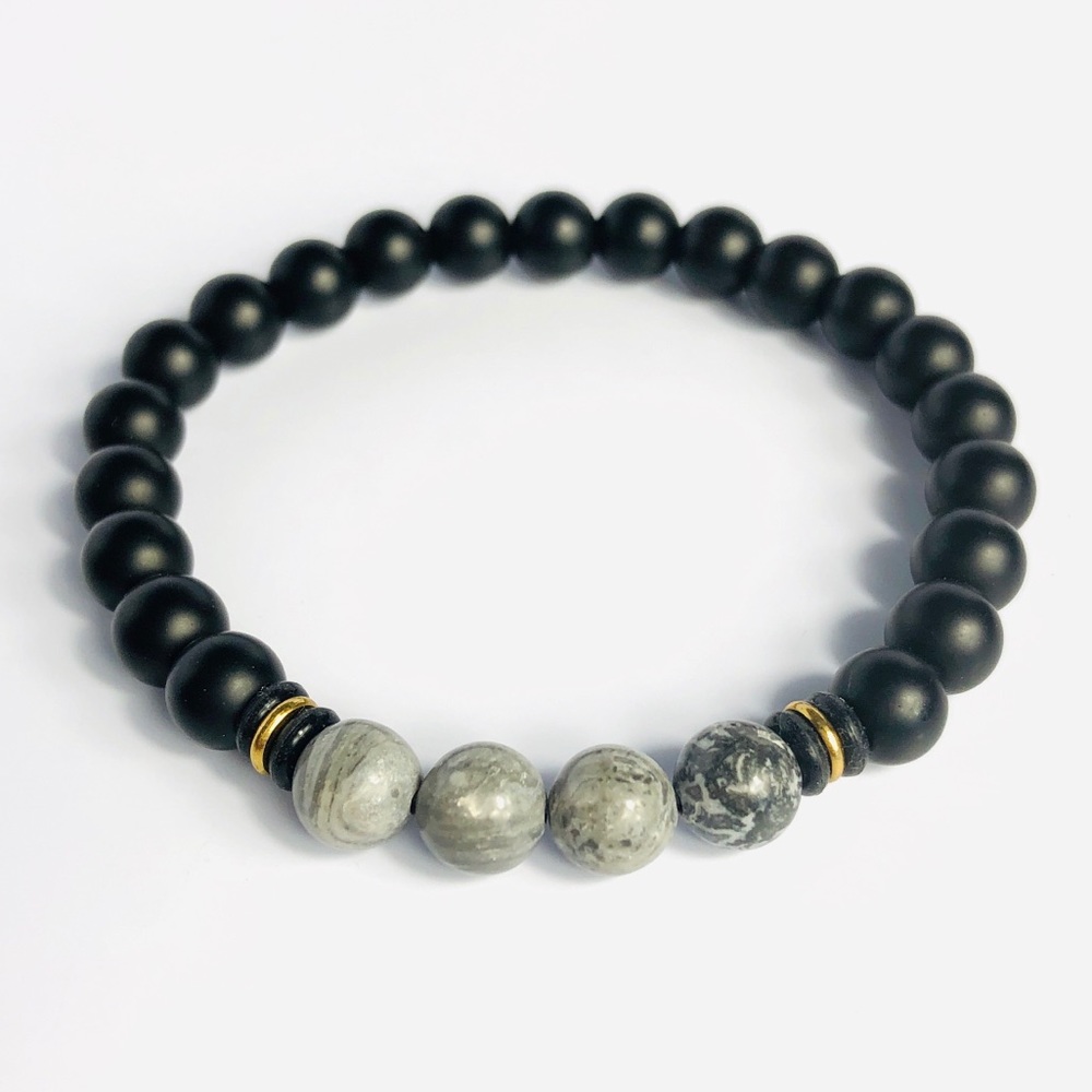GEMSTONE | Mens Map Jasper Onyx Beaded Bracelet